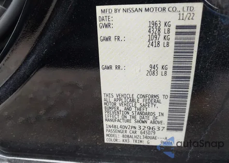 2023 Nissan Altima Sv Fwd из США, поврежденный, VIN 1N4BL4DV2PN329637